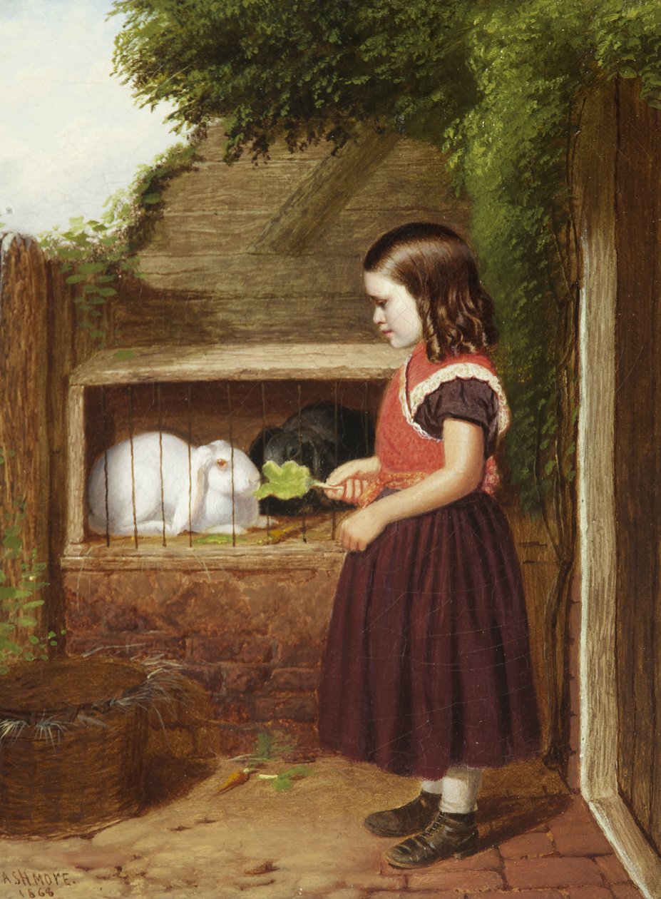 Krmení králíků, 1868 od Charles Ashmore