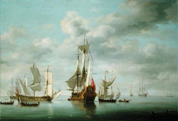 Válečné lodě Becalmed (olej na panelu) od Charles Brooking
