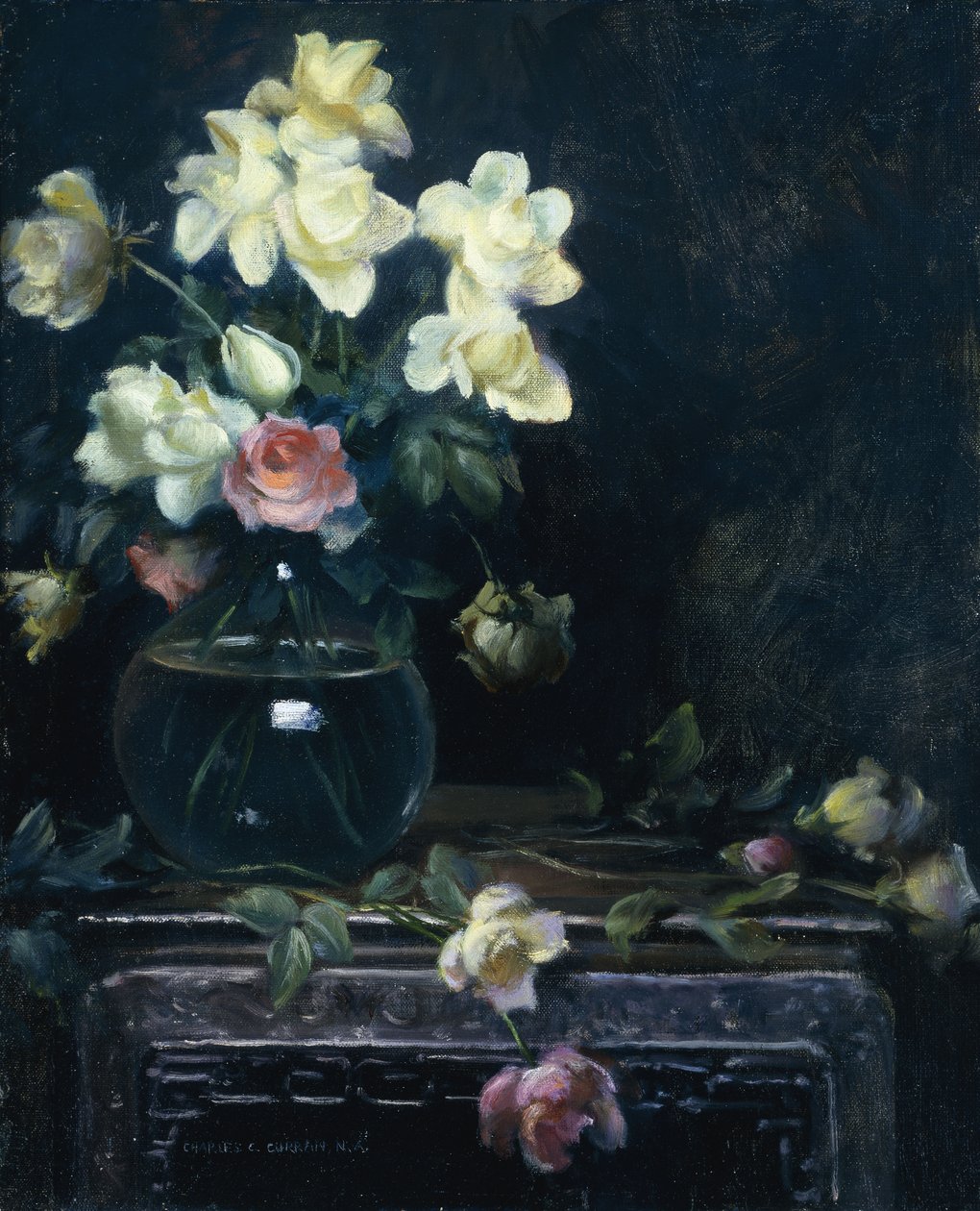 Růže ve skleněné váze od Charles Courtney Curran