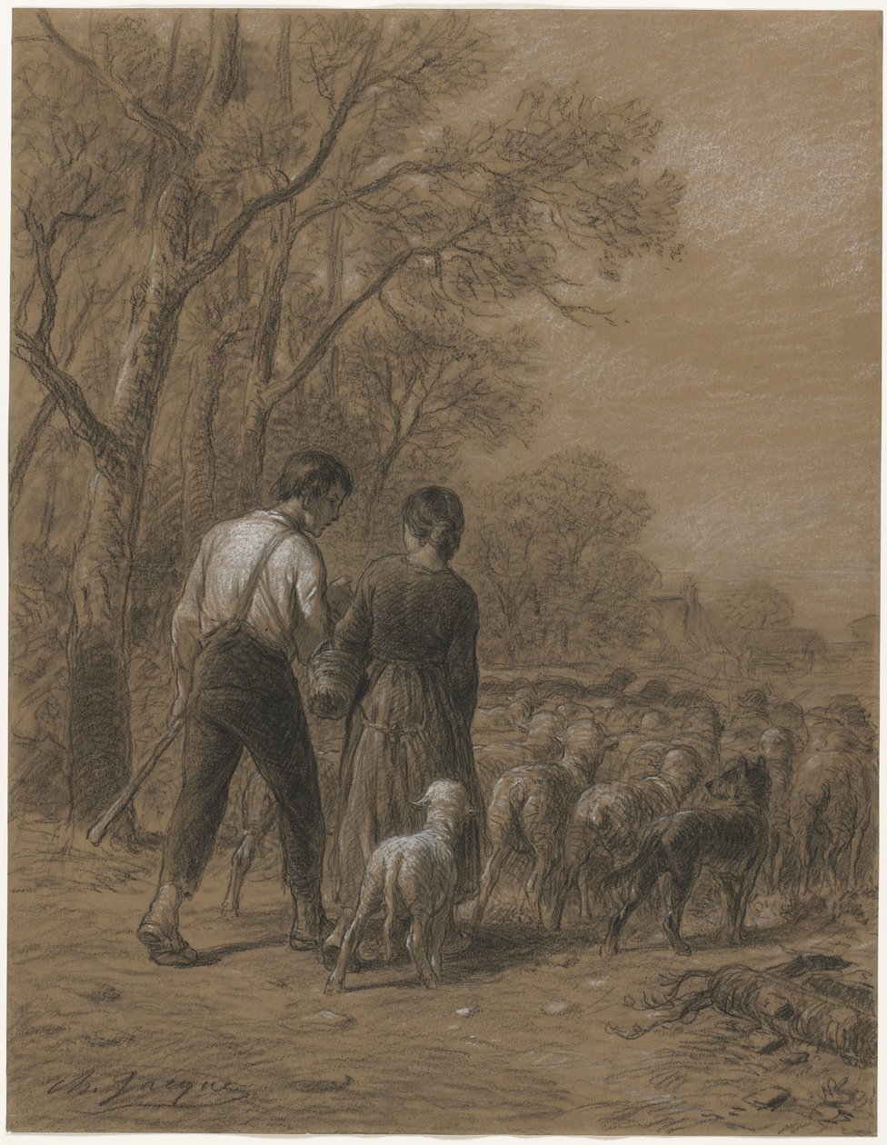Přivedení ovcí od Charles Emile Jacque