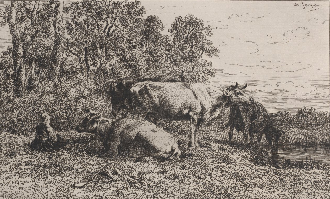 Holandské krávy, 1864. od Charles Emile Jacque