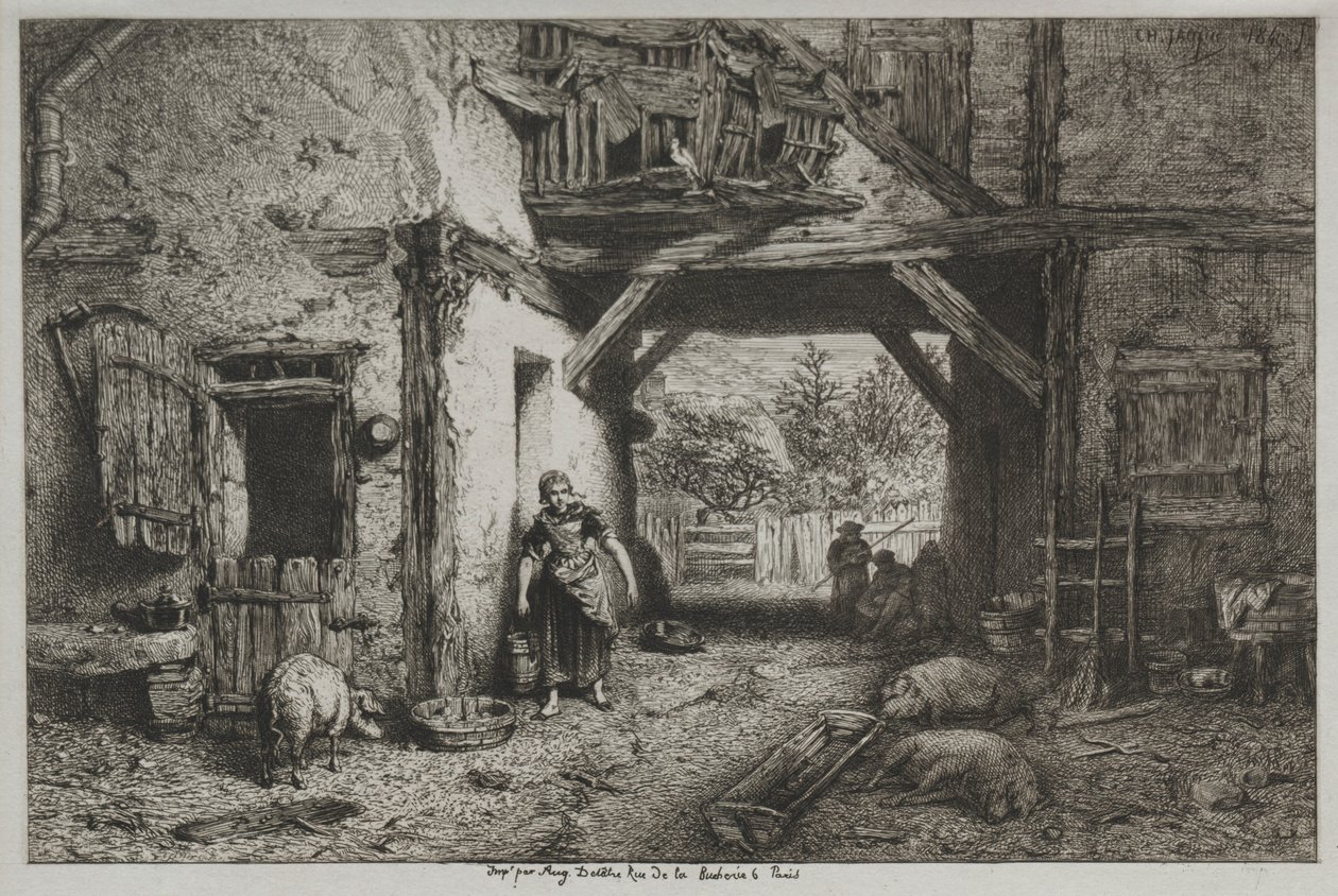 Interiér farmy od Charles Emile Jacque