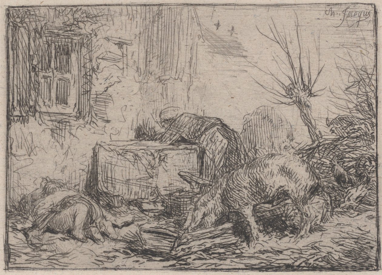 Hospodářský dvůr, ca. 1845. od Charles Emile Jacque