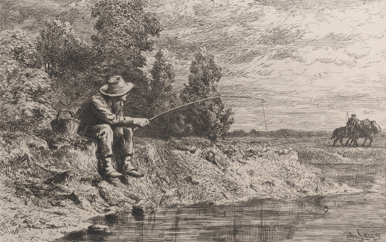 Fishing for Roach, 1865. od Charles Emile Jacque