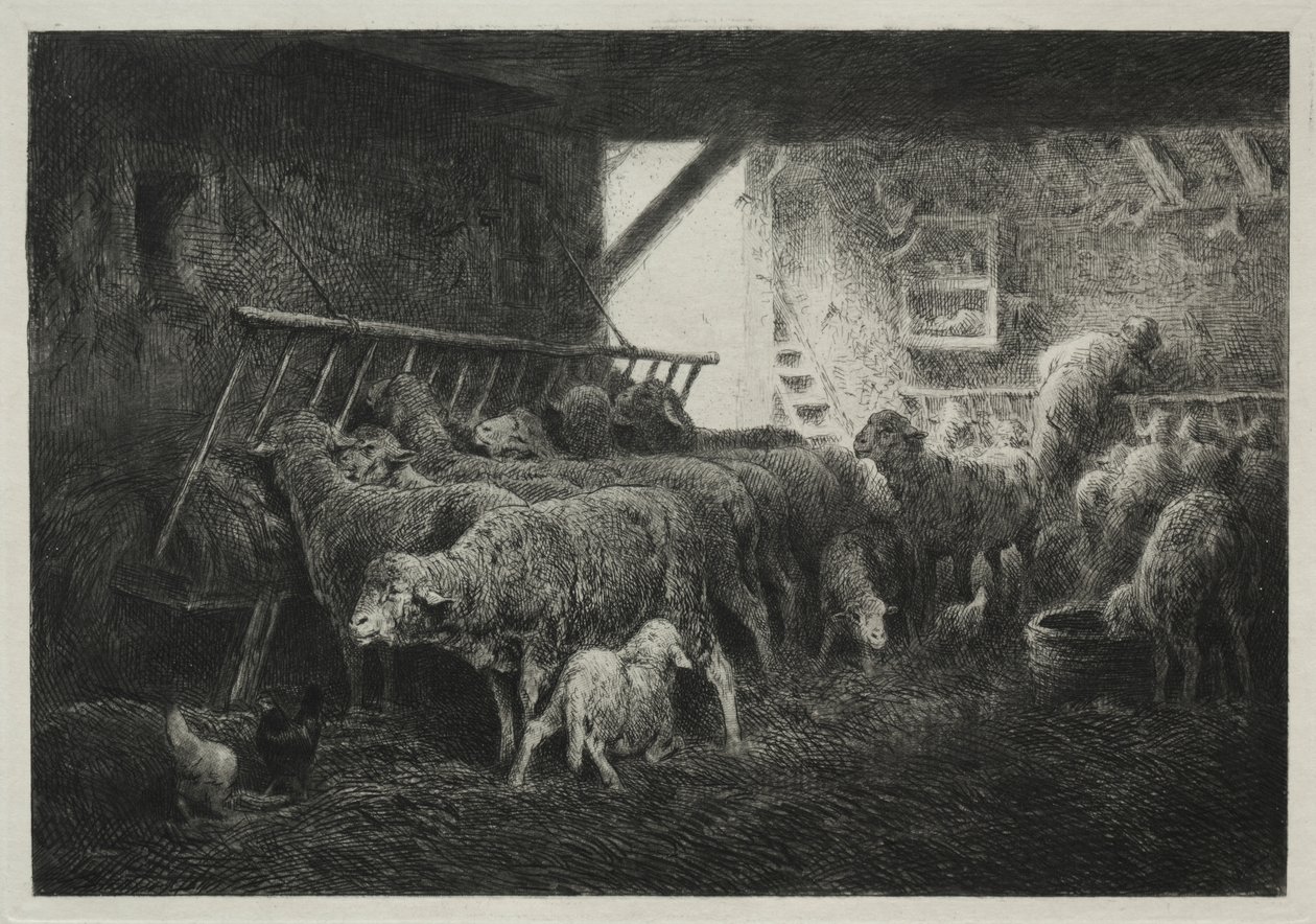 Interiér ohrady pro ovce od Charles Emile Jacque
