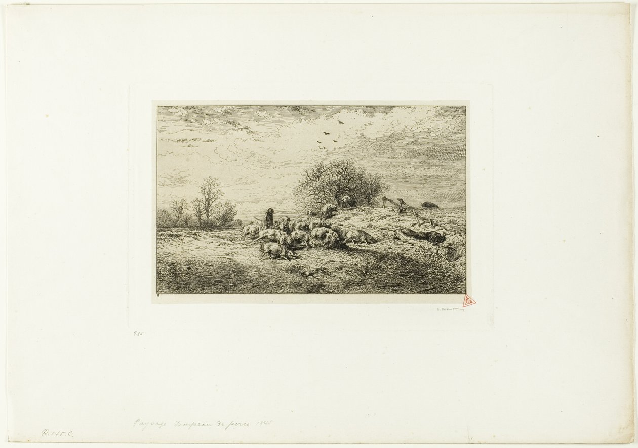 Krajina se stádem prasat od Charles Emile Jacque