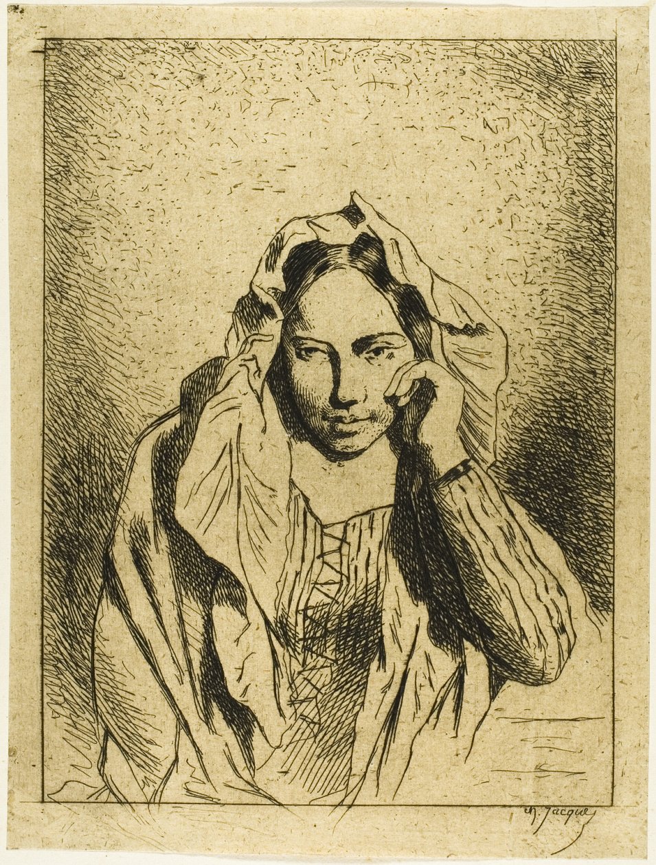 Portrét sedící ženy od Charles Emile Jacque