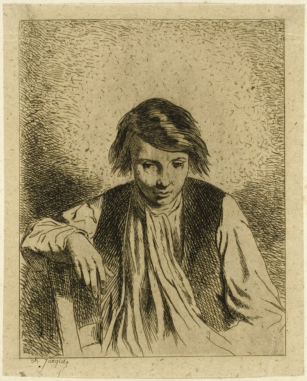 Sedící chlapec od Charles Emile Jacque
