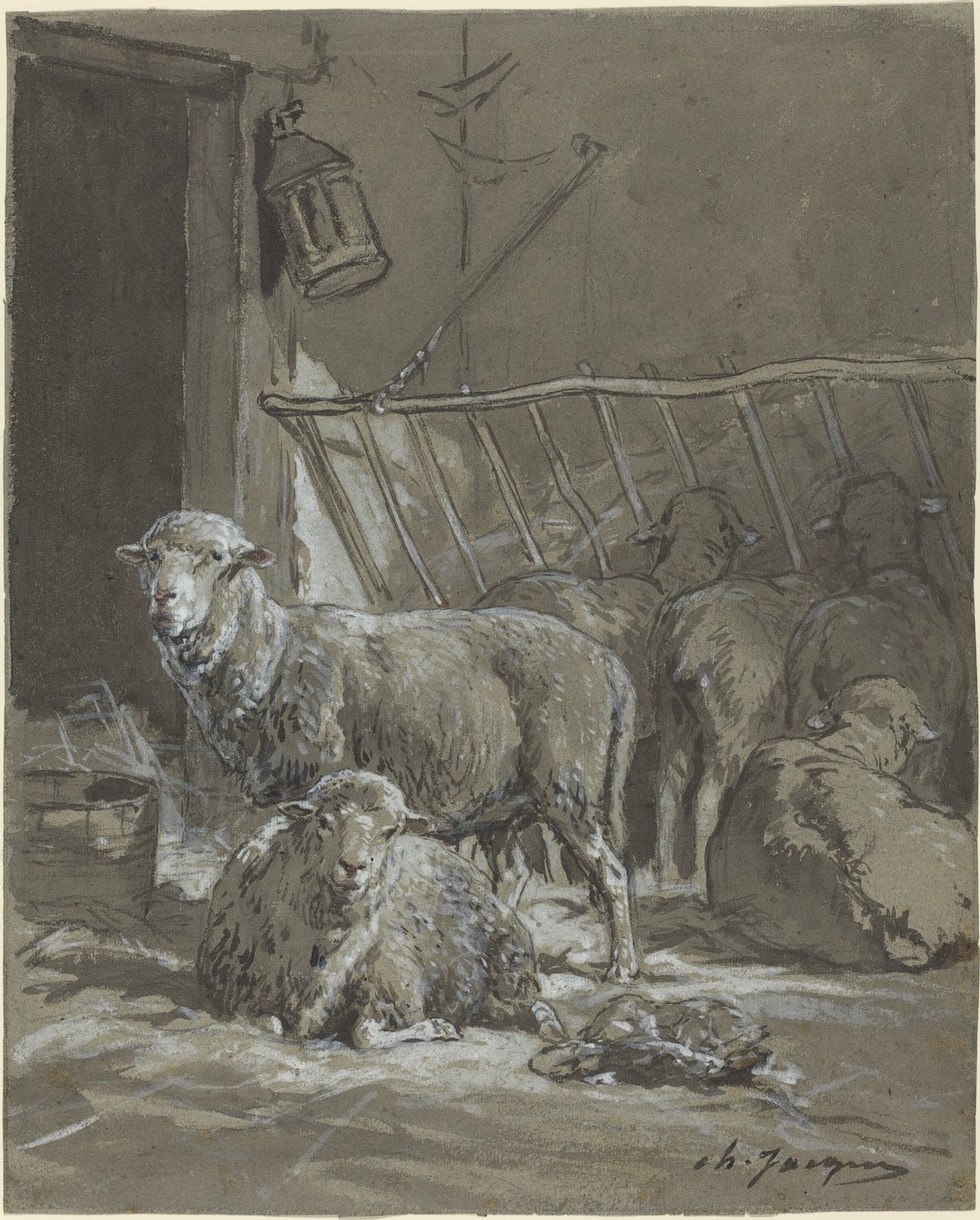 Ovečka v jesličkách od Charles Emile Jacque