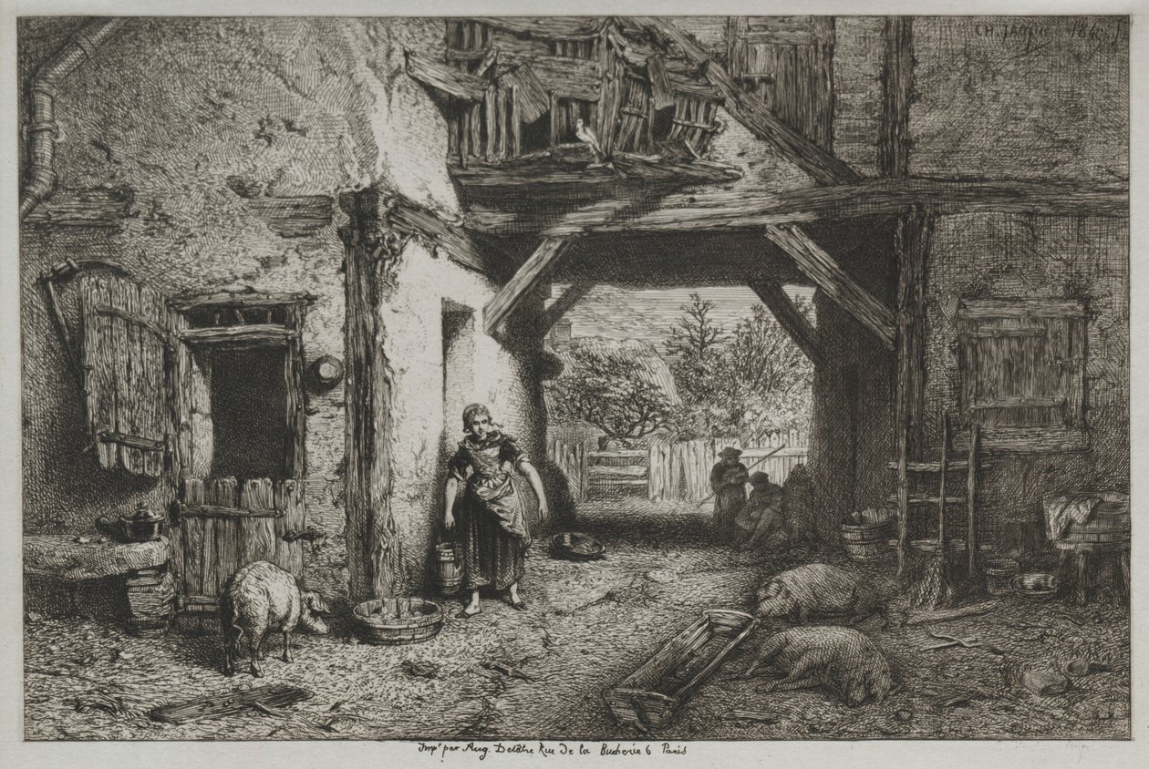 Hospodářský dvůr. od Charles Emile Jacque