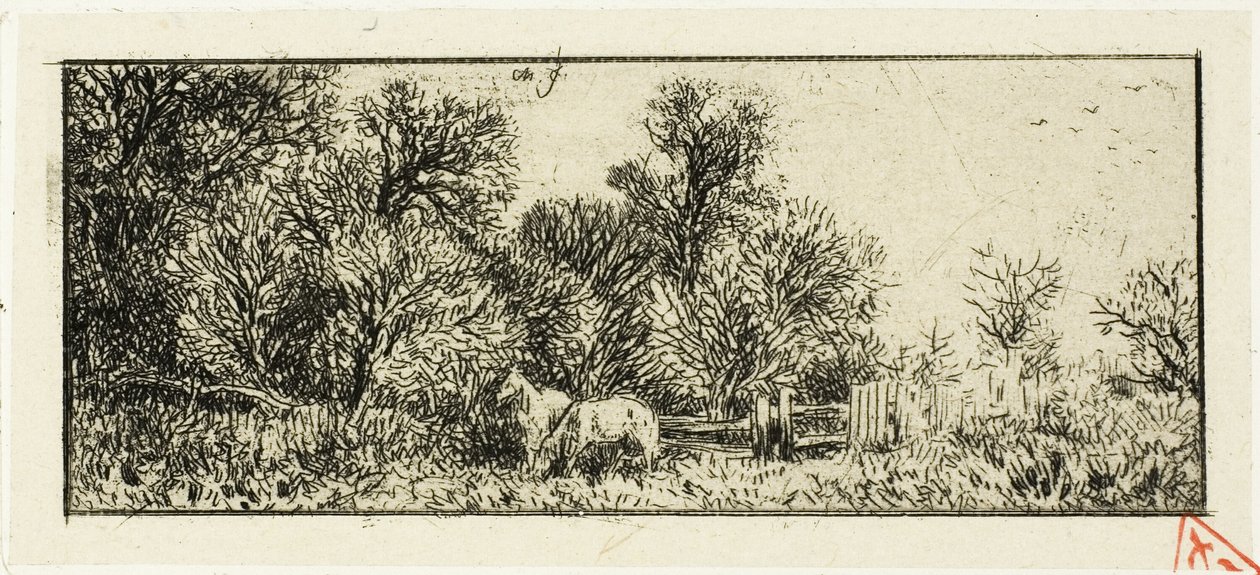 Dva koně v lese od Charles Emile Jacque