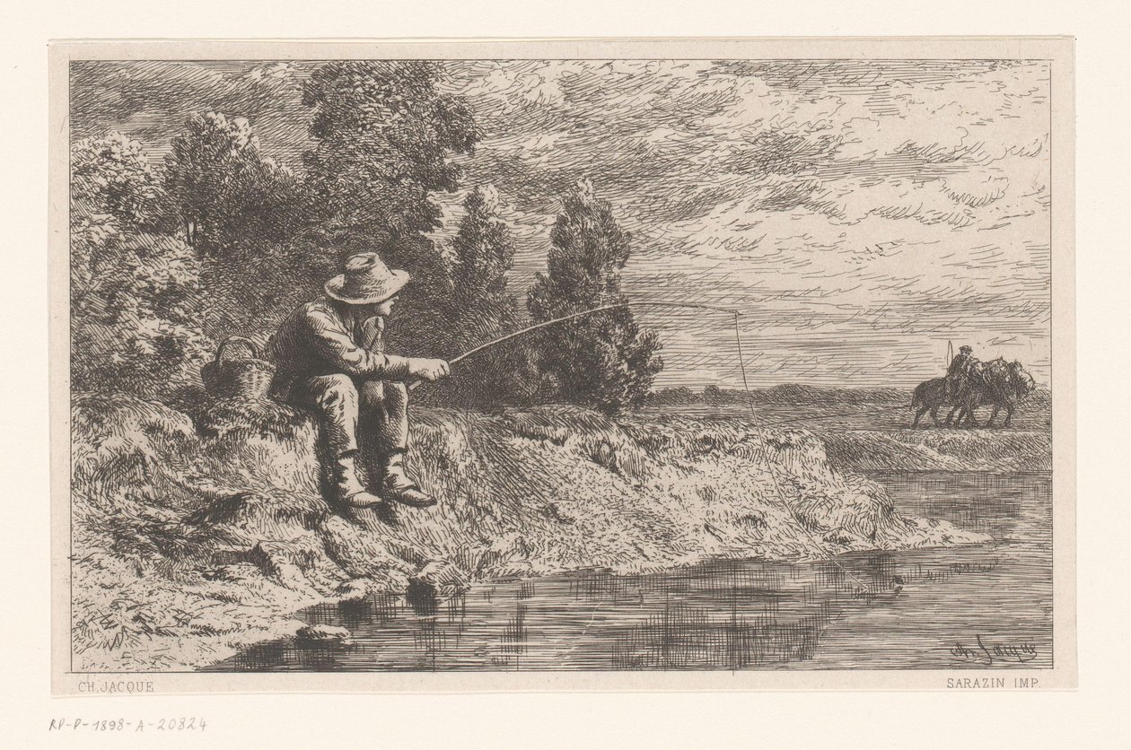 Rybář na vodě Peche au gardon od Charles Emile Jacque