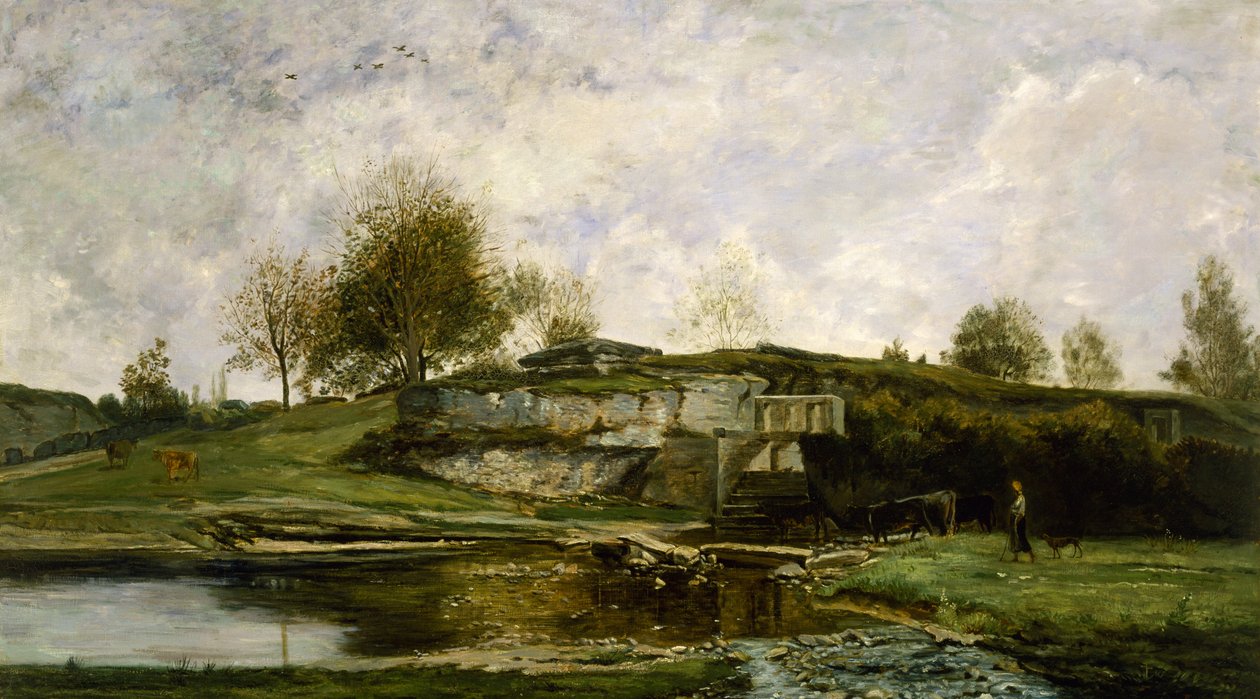 Stavidlo v údolí Optevoz, 1854 od Charles Francois Daubigny