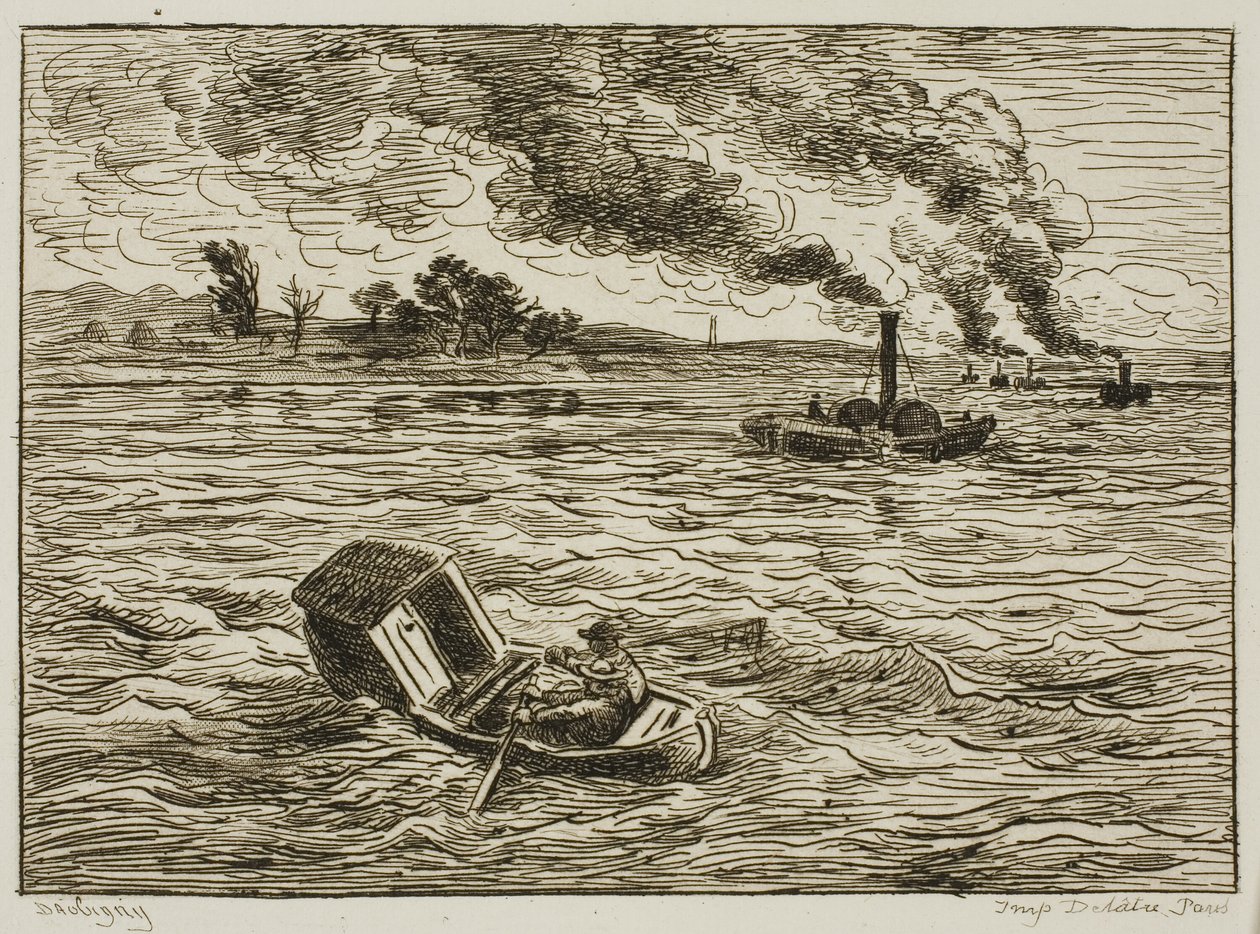 Steamboats (Steamy Harbor) od Charles Francois Daubigny