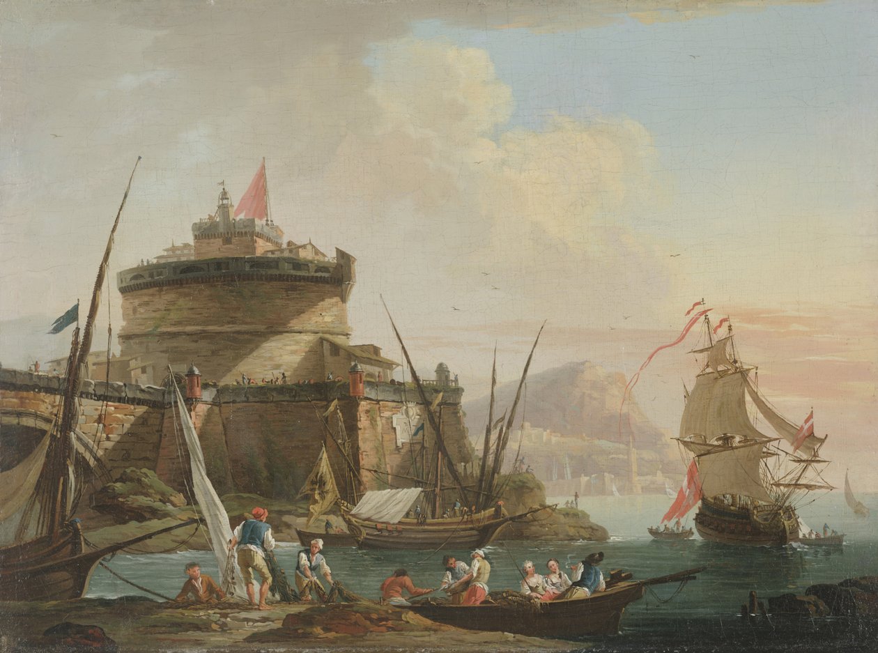 Přístavní scéna při západu slunce od Charles Francois Lacroix de Marseille