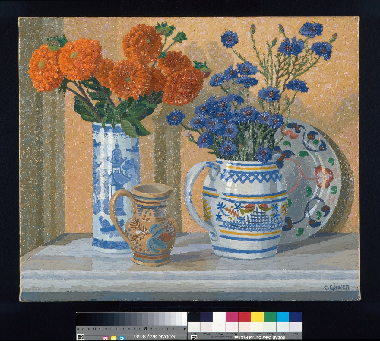 Jiřinky a chrpy od Charles Ginner