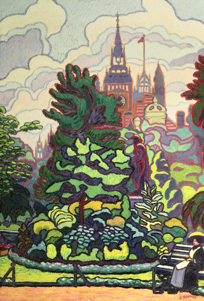 Zahrady podél Victoria Embankment od Charles Ginner