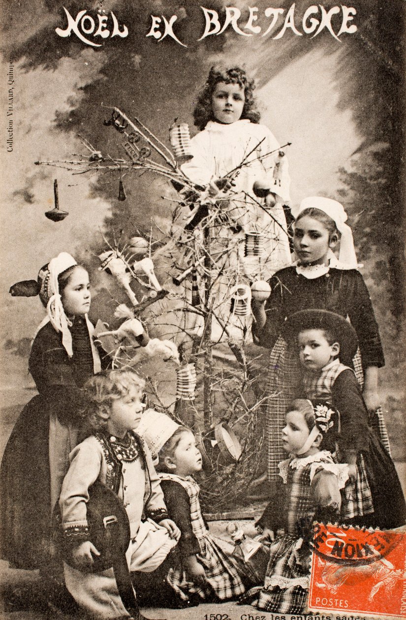Stará pohlednice/Veselé Vánoce/Moudré děti/Bretaň/Francie od Augustus Kollner