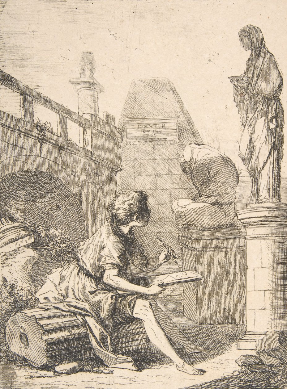 Boy Sketching Ruins, 18. století. od Charles Hutin