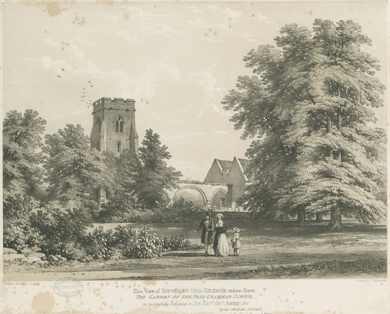 Kostel Rugeley od Charles Joseph Hullmandel