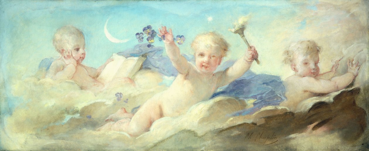 Putti dovádí v oblacích od Charles Joshua Chaplin