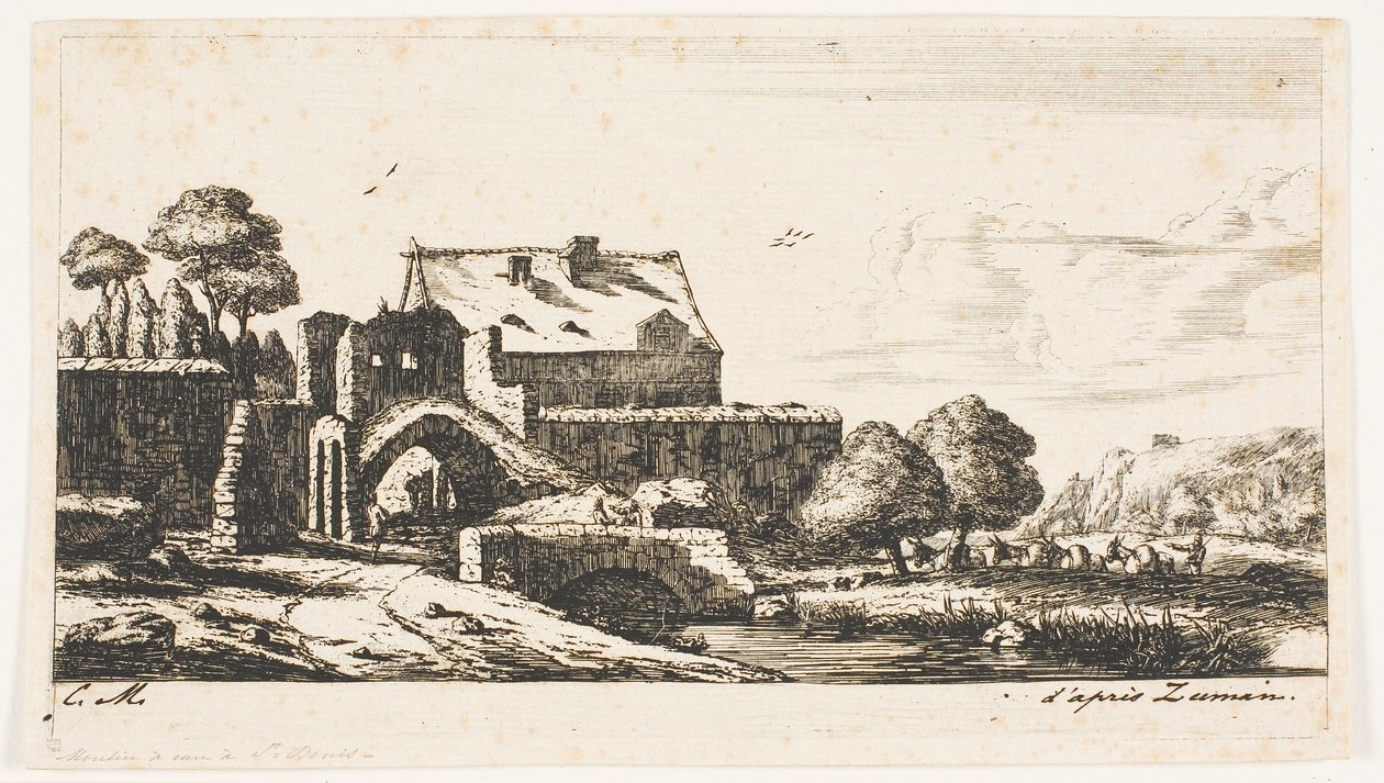 Vodní mlýn poblíž Saint-Denis od Charles Meryon