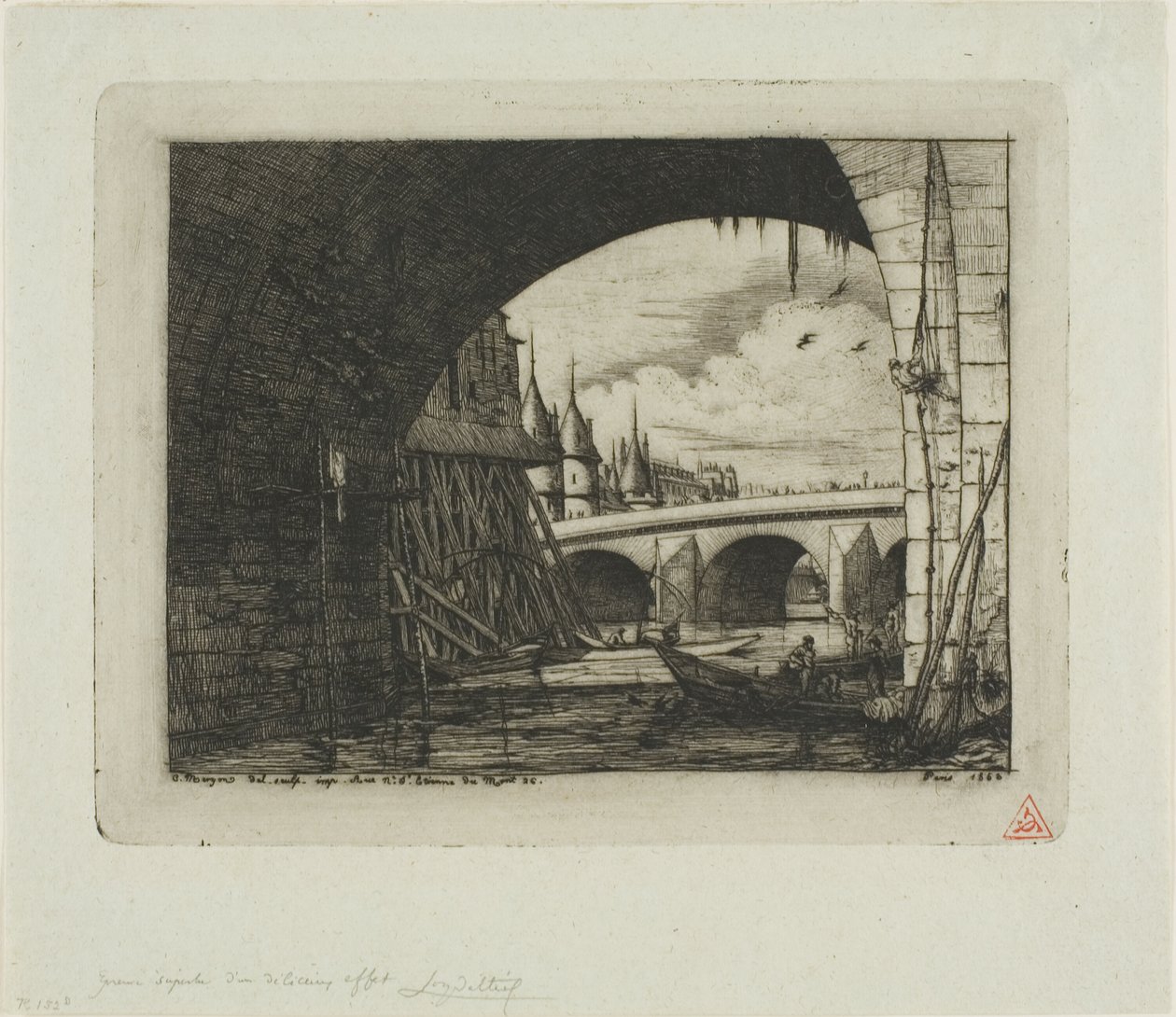 Oblouk Pont Notre-Dame, Paříž od Charles Meryon