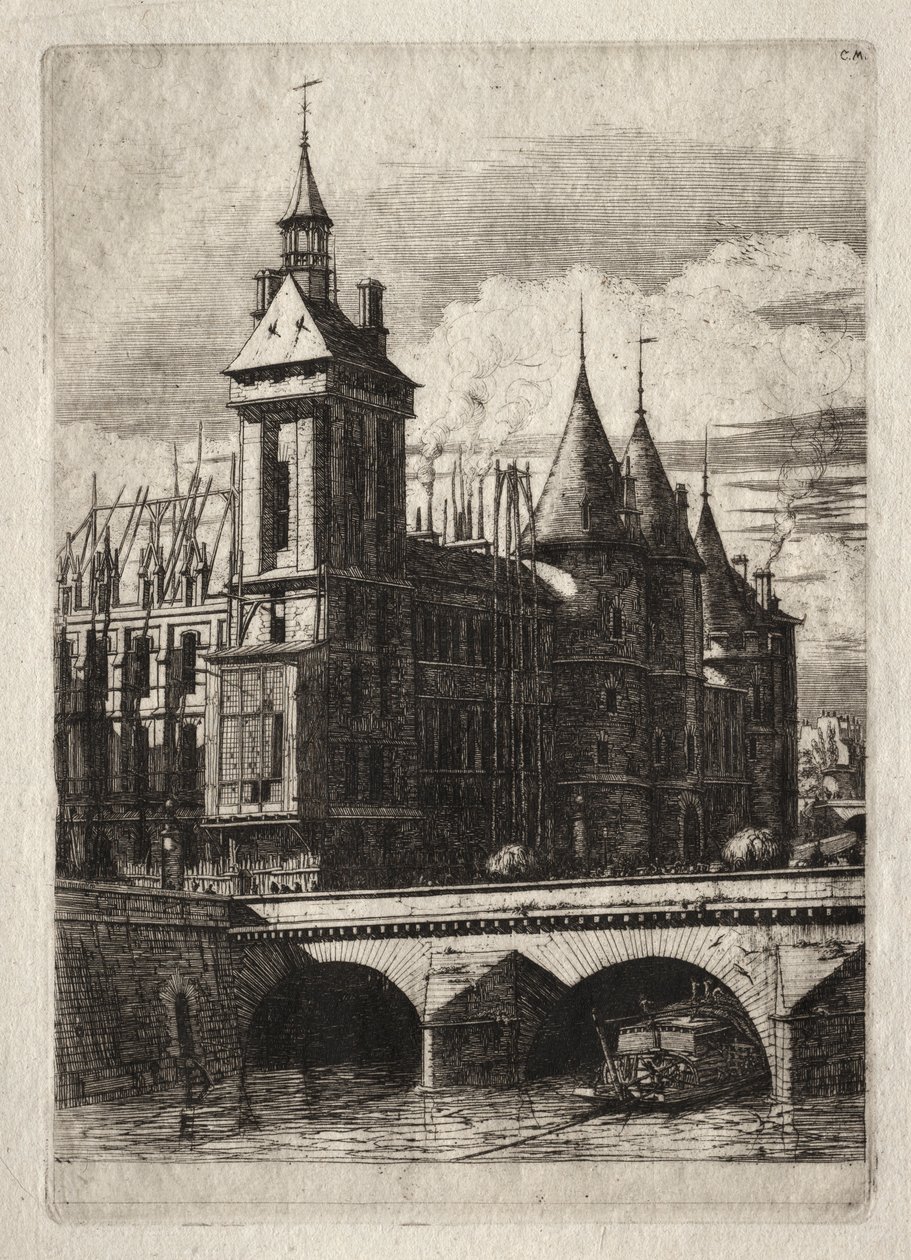 Lepty Paříže: Hodinová věž, 1852. od Charles Meryon