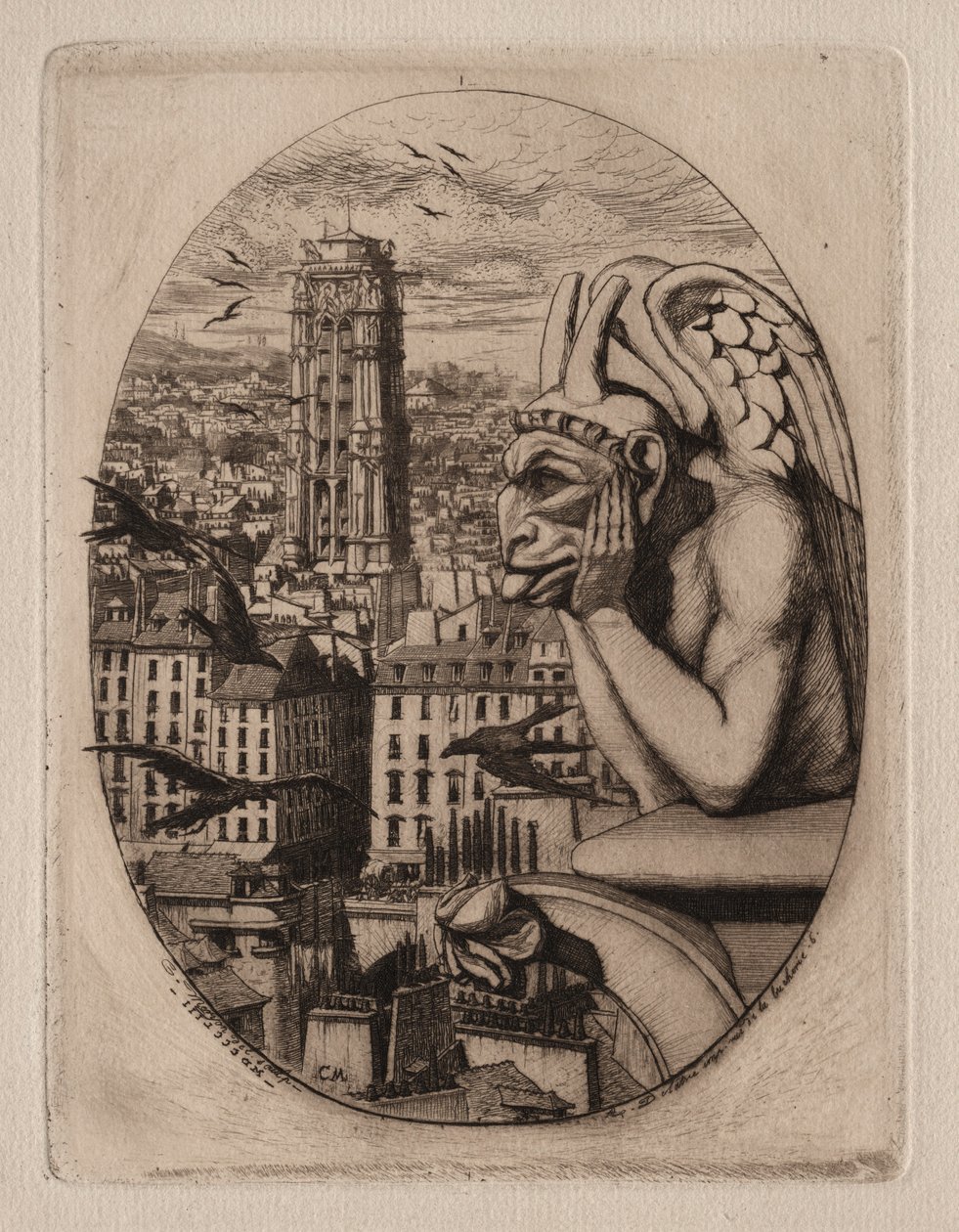 Etchings of Paris: The Gargoyle, 1853. od Charles Meryon