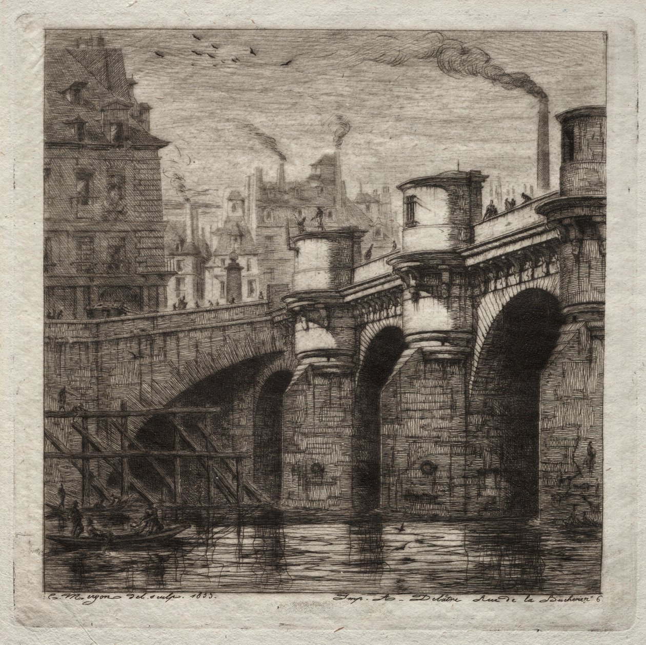 Lepty Paříže: Nový most, 1853. od Charles Meryon