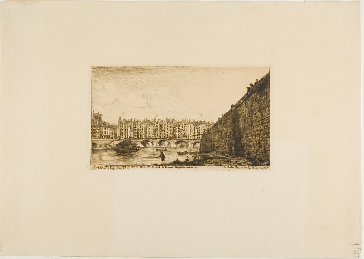 Pont-au-Change, Paříž, asi 1784 od Charles Meryon