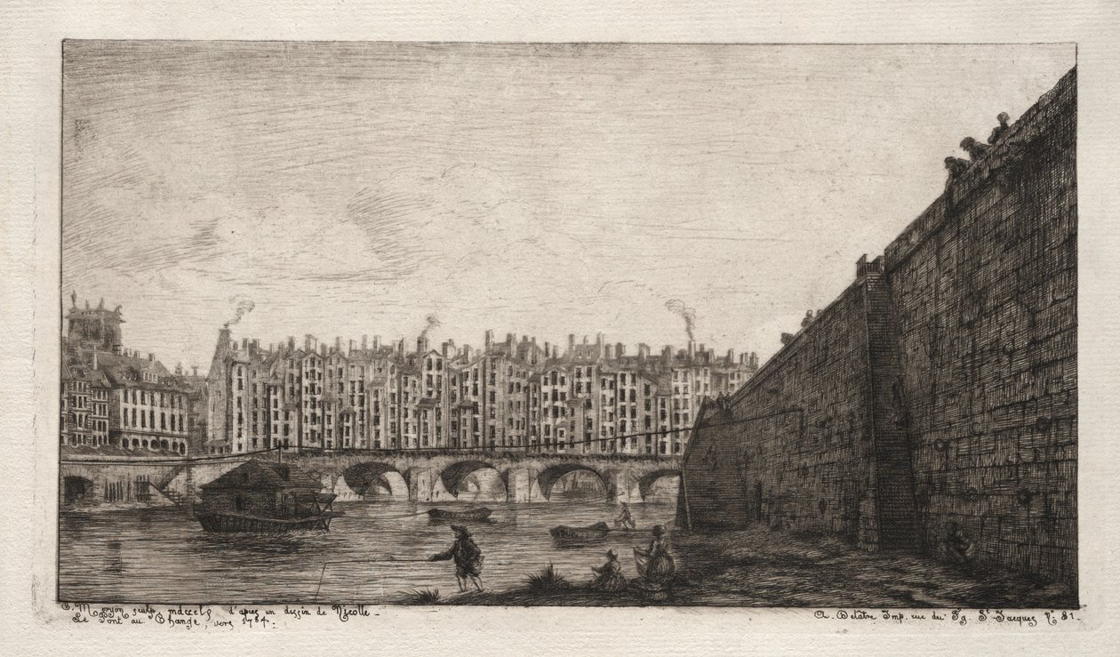 The Exchange Bridge, Paříž, asi 1784 od Charles Meryon