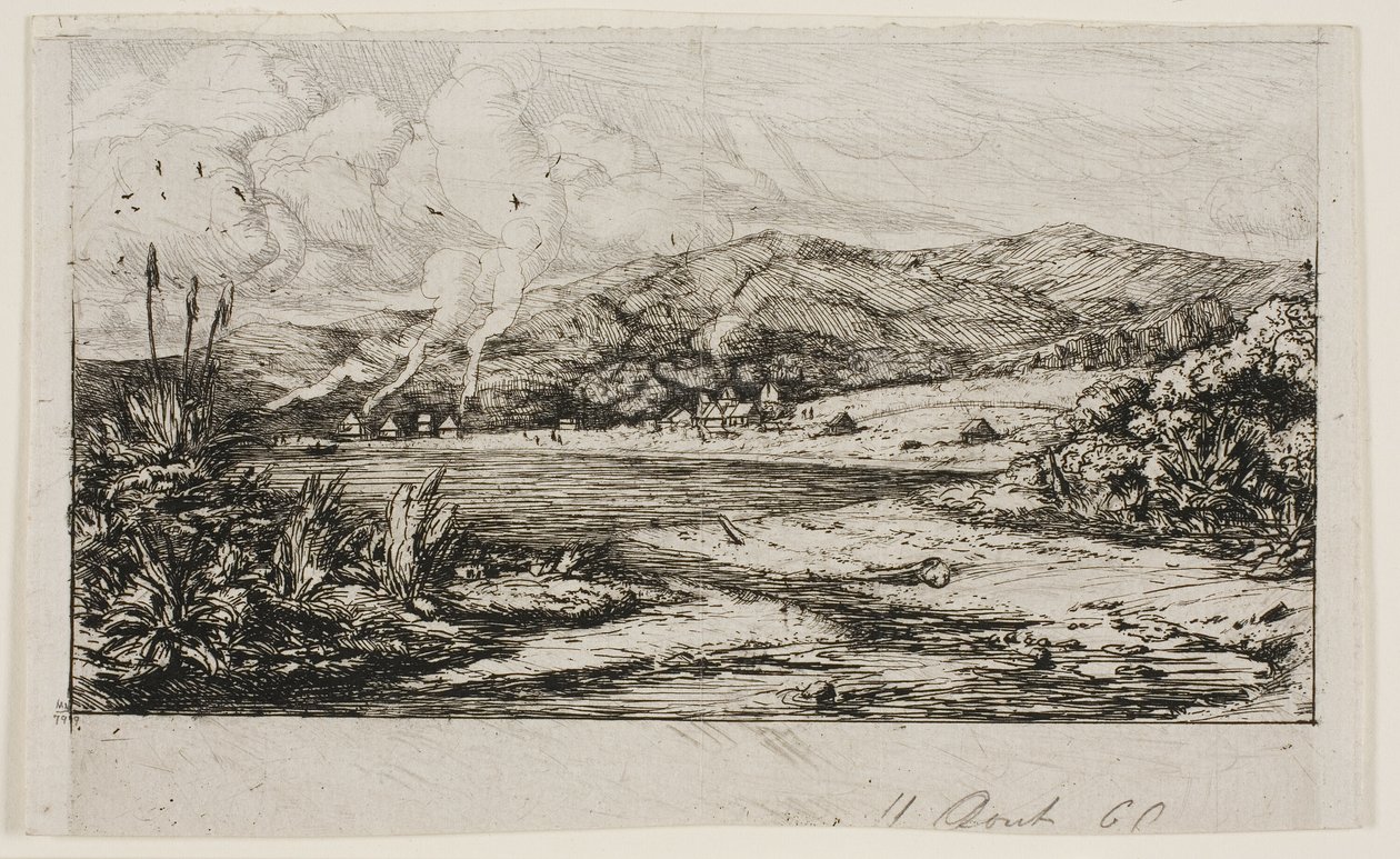 Malá francouzská kolonie v Akaroa, 1845 od Charles Meryon
