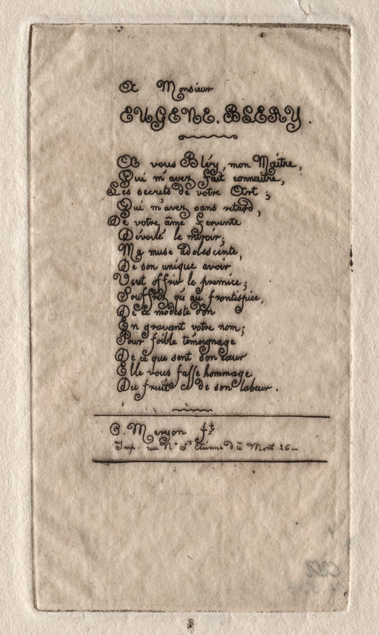 Verše Eugène Blérymu, 1854. od Charles Meryon
