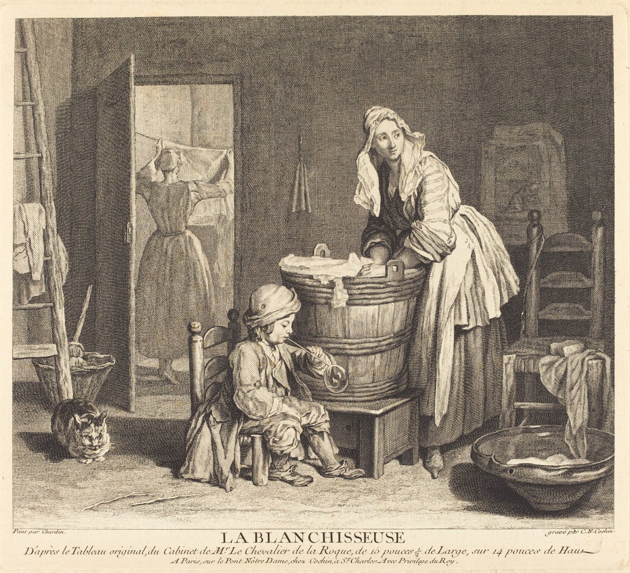 Prádelna od Charles Nicolas Cochin I after Jean Siméon Chardin