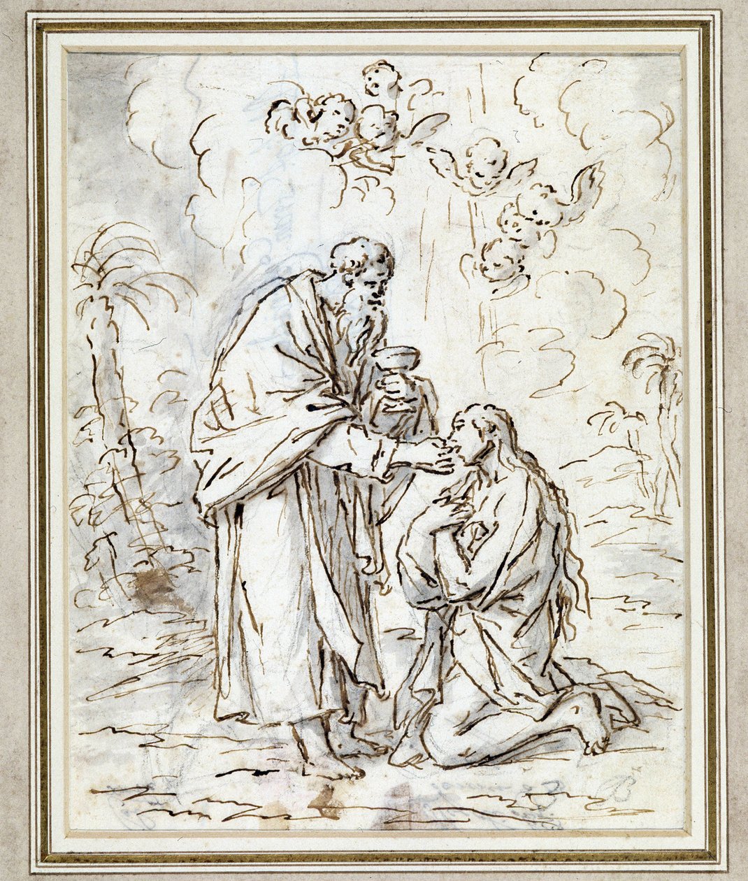 Poslední přijímání Marie Madeleine (kresba) od Charles Parrocel