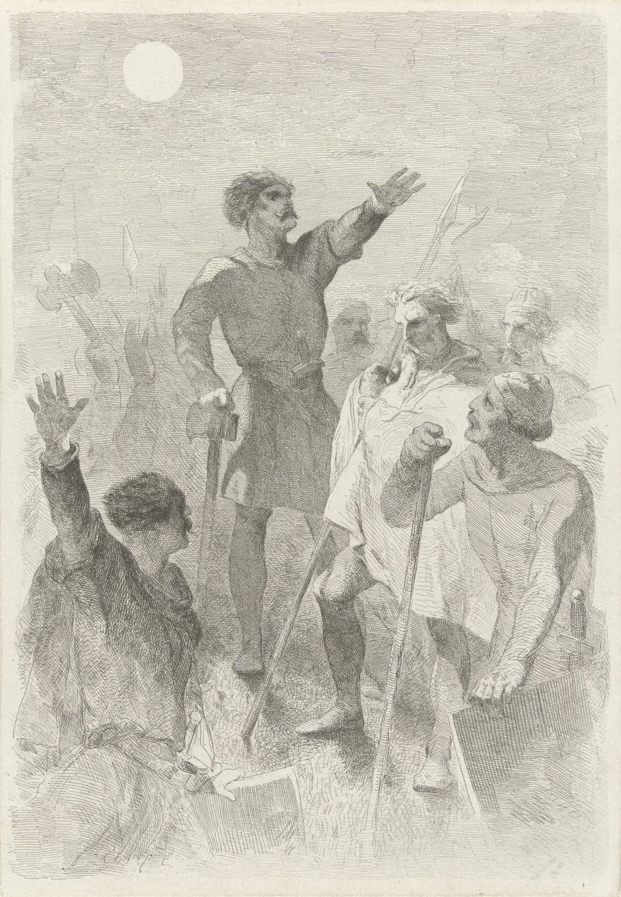 Wilfried obklopený svými válečníky od Charles Rochussen