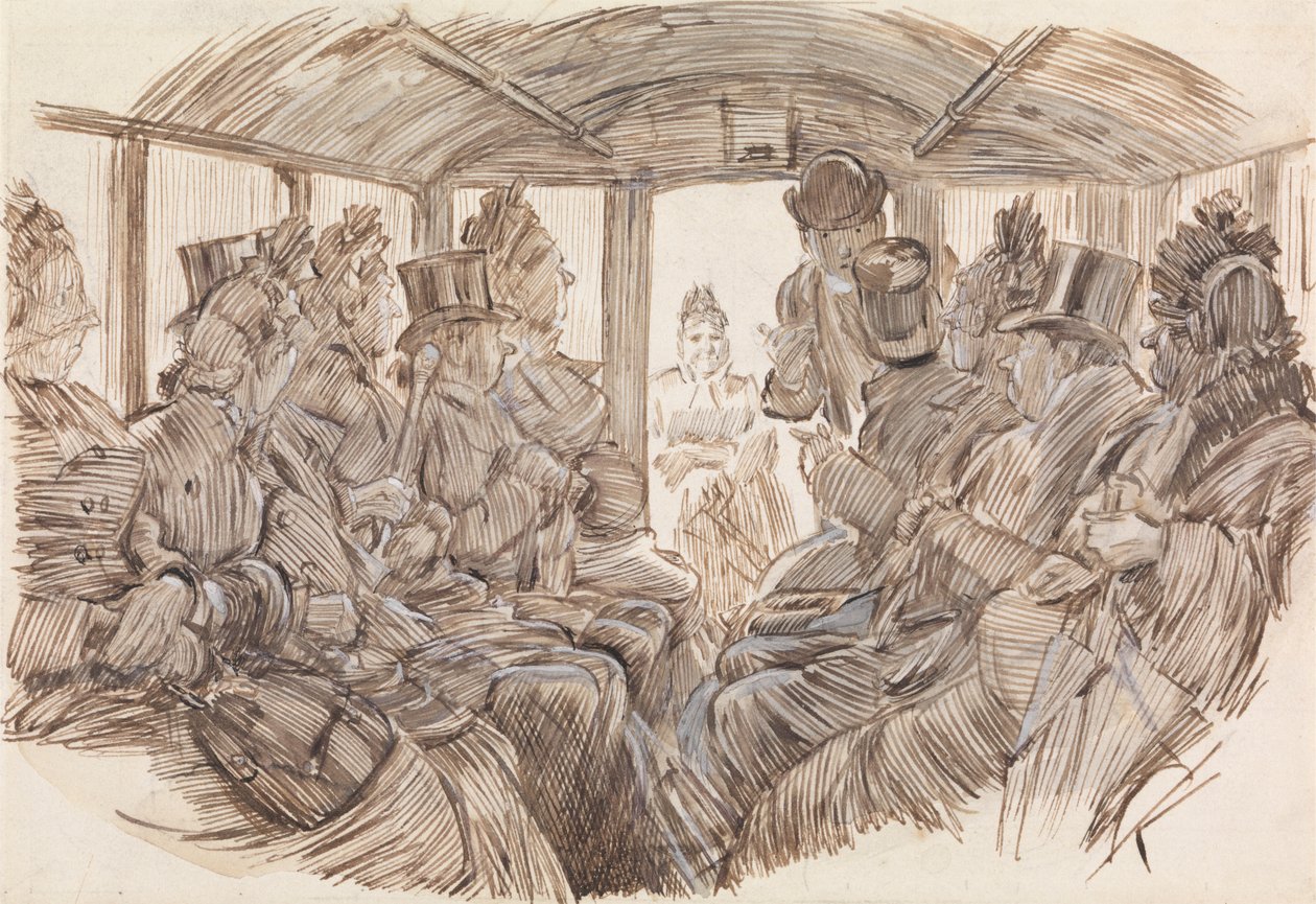 Interiér autobusu od Charles Samuel Keene