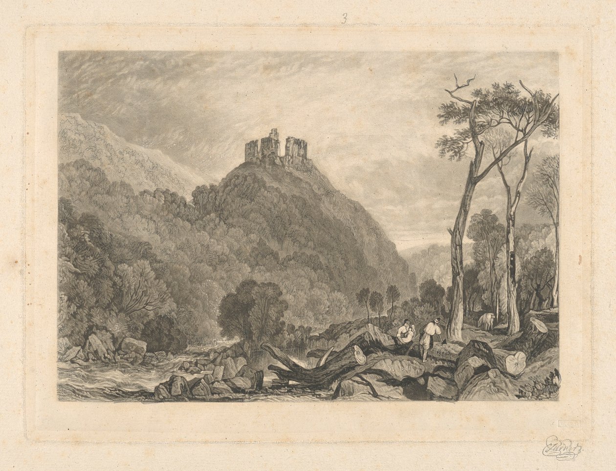 Hrad Okehampton, na řece Okement od Charles Turner