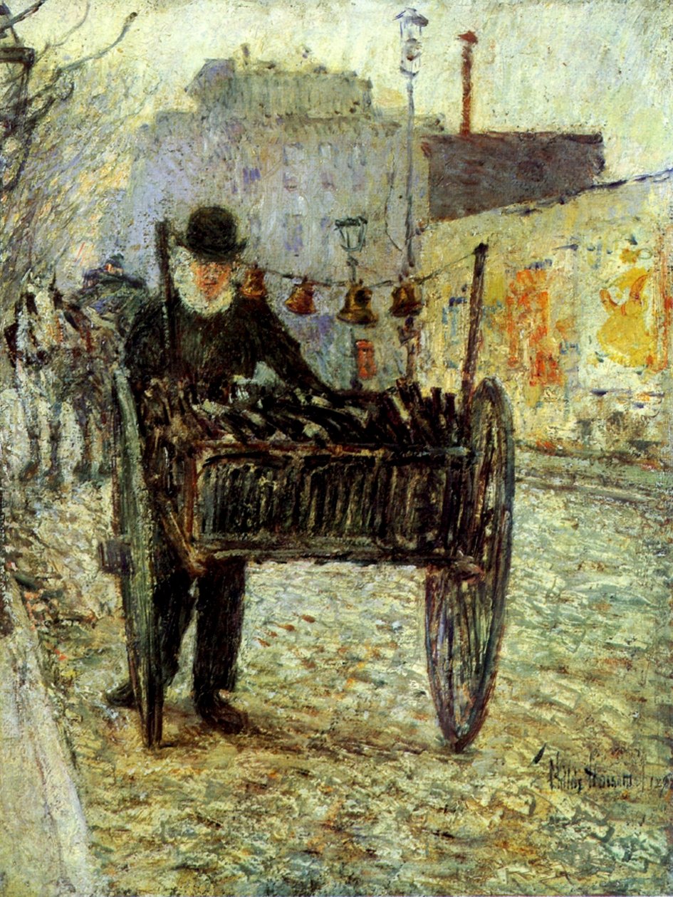 Starý muž nesoucí lahve od Childe Frederick Hassam