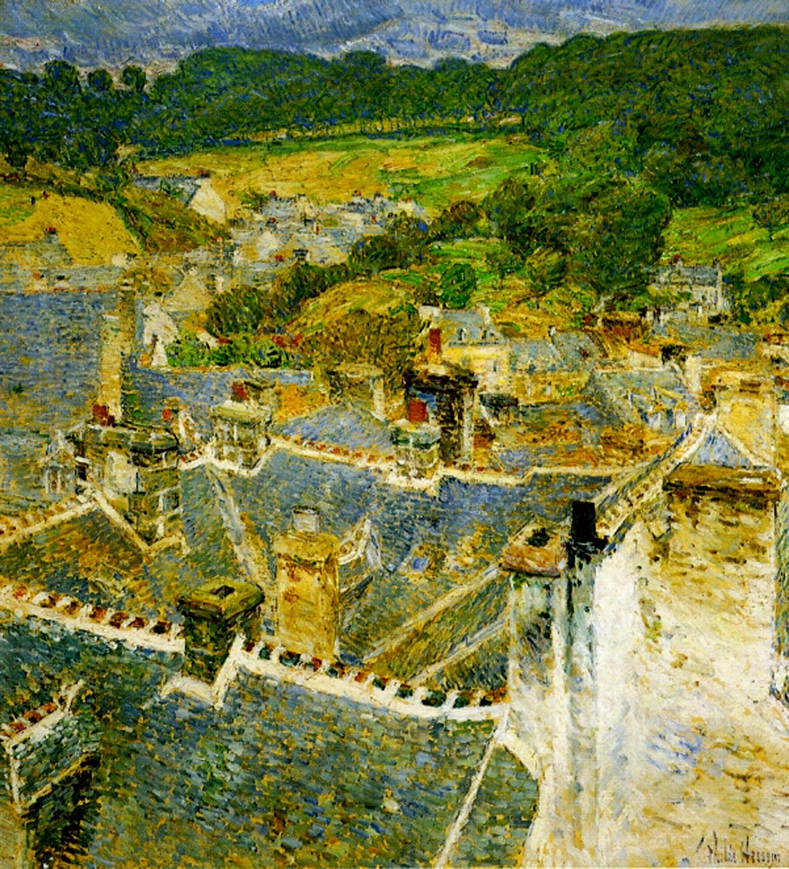 Střechy, Pont-Aven, Bretaň od Childe Frederick Hassam
