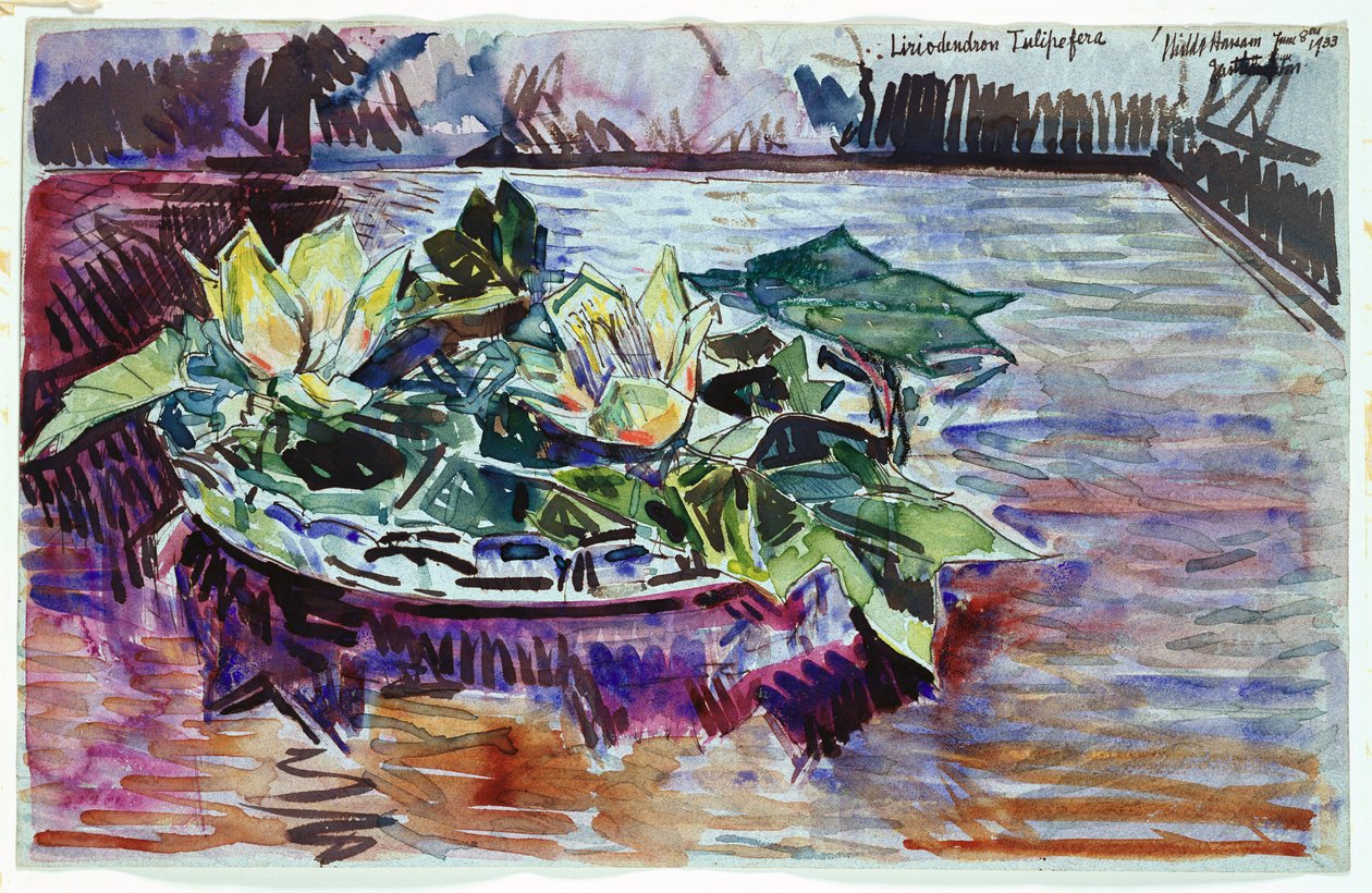 Tulipány v misce od Childe Frederick Hassam