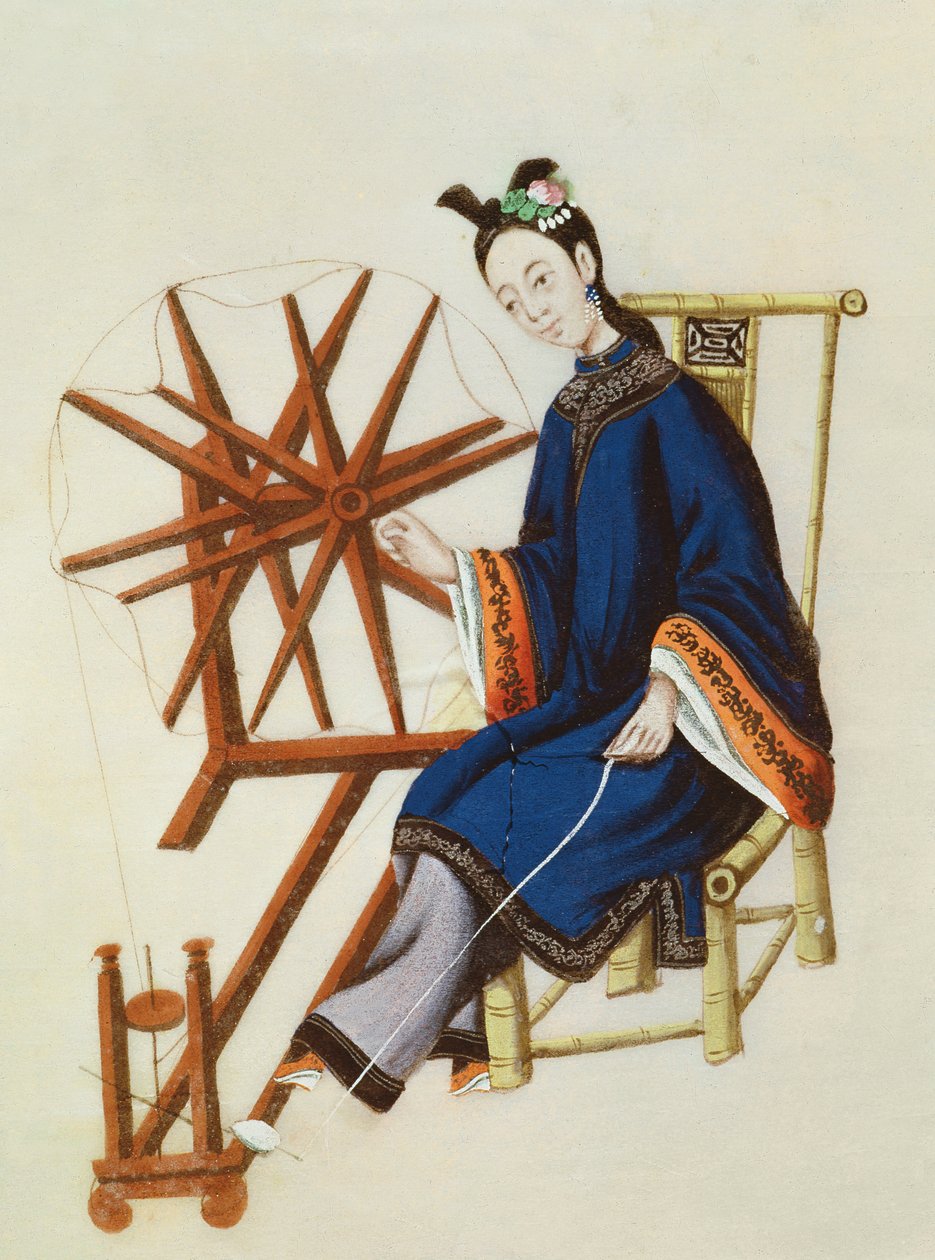 Předení Číňanky, období Qianlong (1736-96) od Chinese School