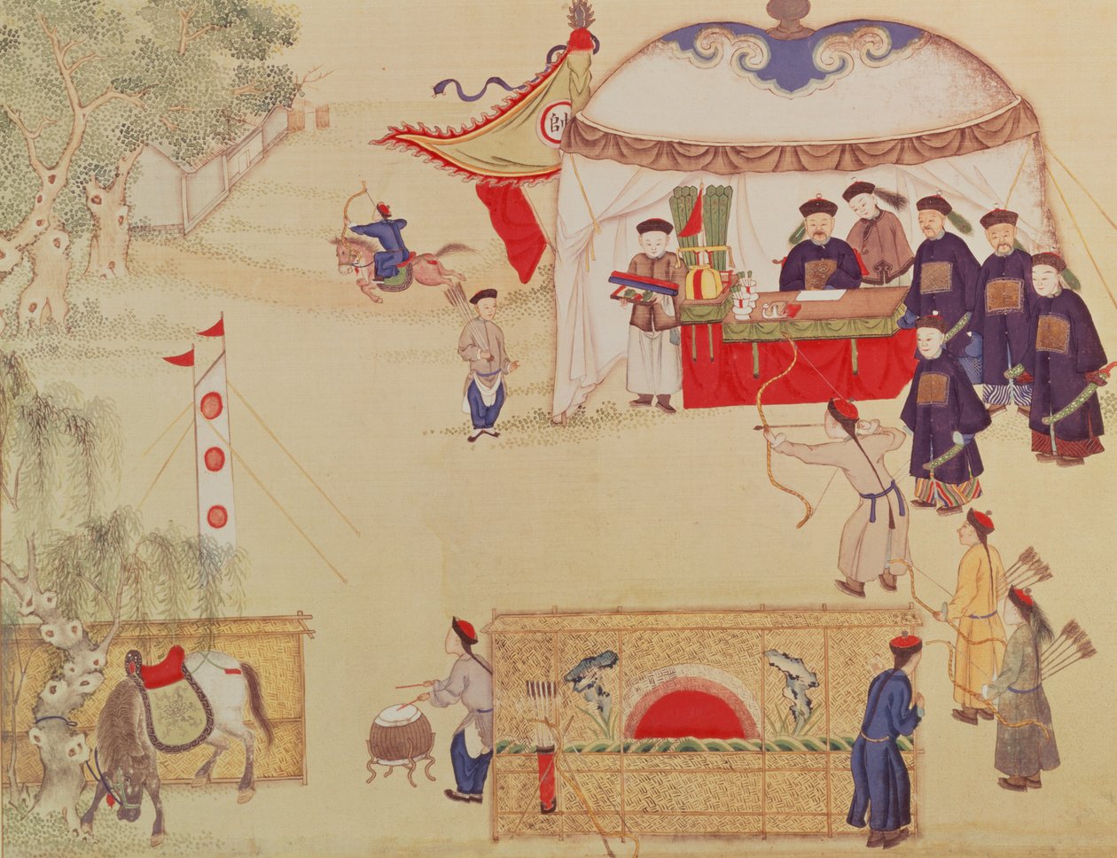 Soutěž v lukostřelbě, konec 18. století (barva na hedvábí) od Chinese School