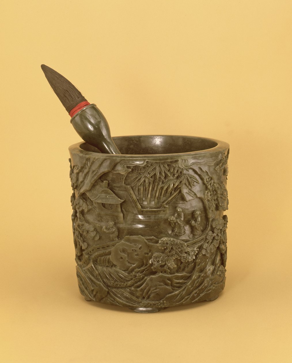 Držák a kartáč učenců, období Qianlong (1736-95) (nefritový nefrit) (viz také 394818) od Chinese School