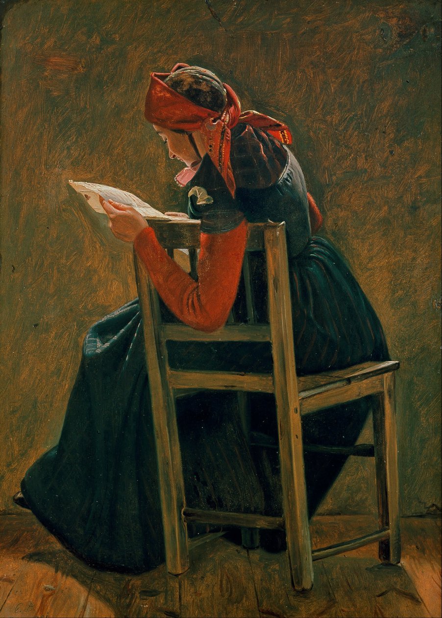 Mladá dívka frem Salling čtení. Studie. od Christen Dalsgaard