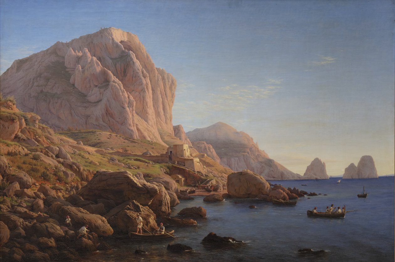 Skalnaté pobřeží, Capri. Po východu slunce od Christen Købke