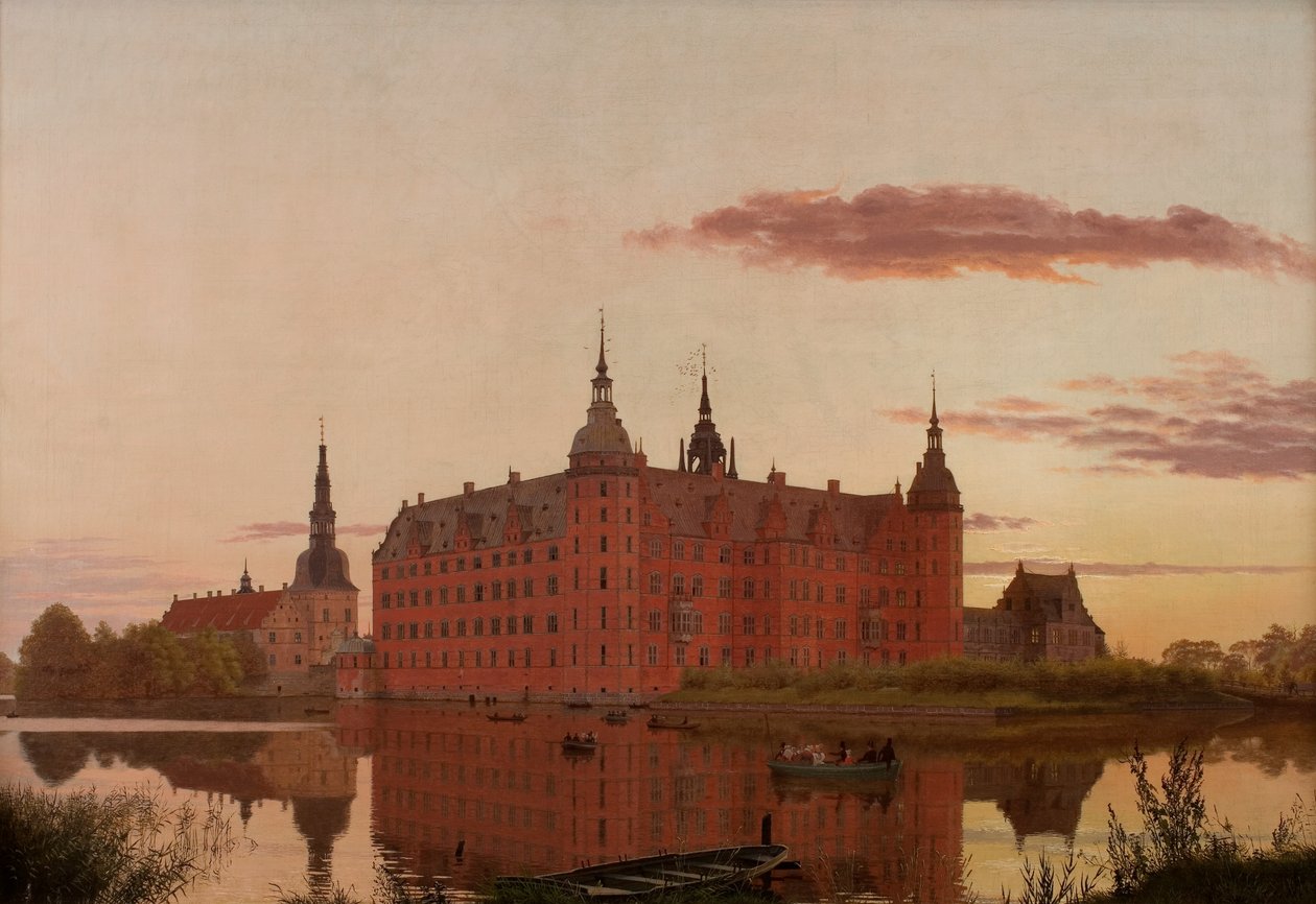Palác Frederiksborg při pohledu z Jægerbakkenu. Večer. od Christen Schjellerup Købke