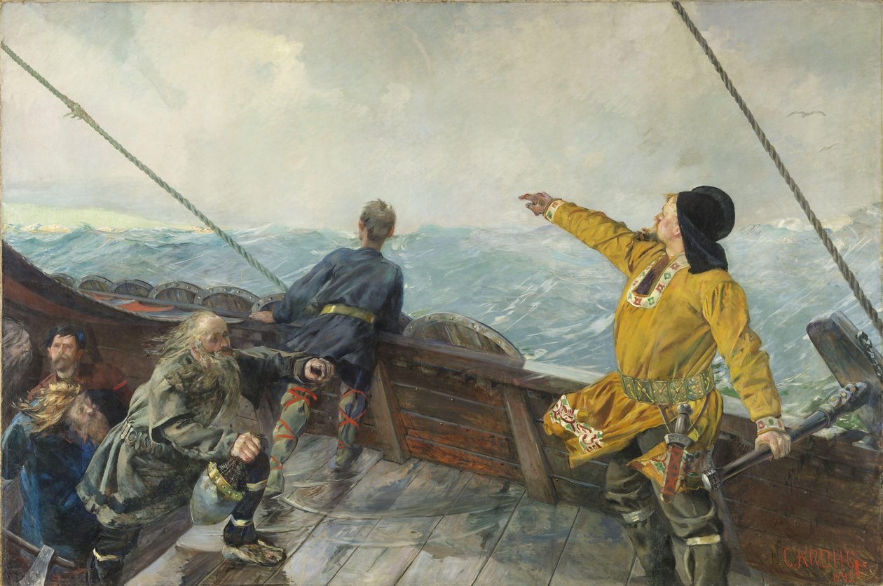 Památky Leifa Erikssona (10. století) přistávají v Americe, 1893 od Christian Krohg