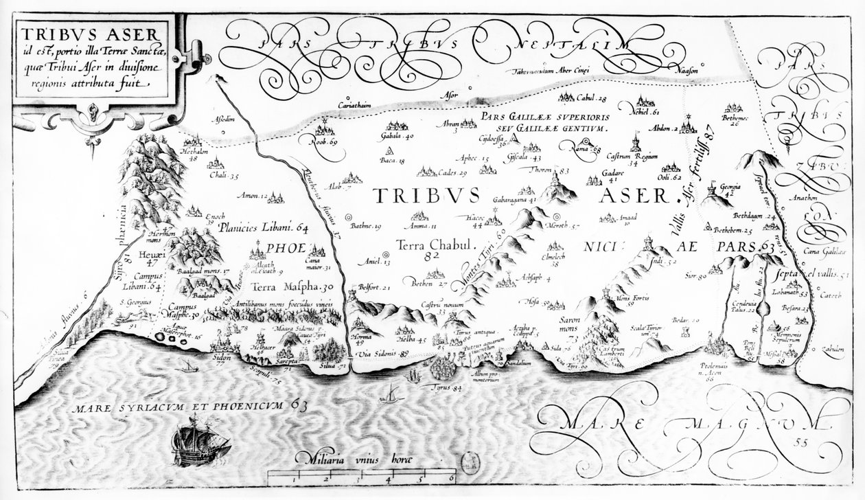 Mapa kmene Asher, 1590 od Christian van Adrichom